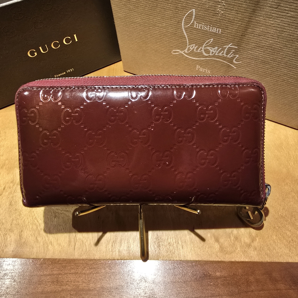 Gucci Guccissima Burgundy Patent Embossed Wallet (COA Included)